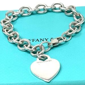Authentic Tiffany & Co Heart Tag Charm Sterling Silver 925 Brace…